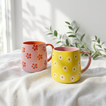 مج سيراميك ملون برسومات زهور